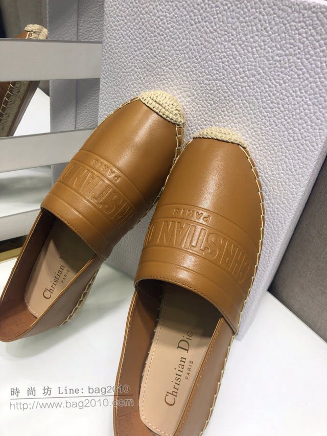 DIOR女鞋 迪奧2021專櫃新款Granville草編漁夫鞋 Dior字母logo平底懶人鞋  naq1534
